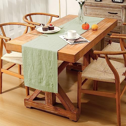 Linen Table Runner 14X90 Inches,100% French Linen Sage Green Tablerunner,Machine Washable Dining Table Runner for Fall,Wedding,Party,Halloween,Christmas(Sage Green) - Image 3