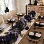 Pre-lit Halloween Garland Decorations Black Real Touch Cedar Cypress with Berry & Spider & Spiderweb Halloween Garland for Mantle, Fireplace, Table, Stairs, Door, Indoor Outdoor Decor, 9FT - Image 2
