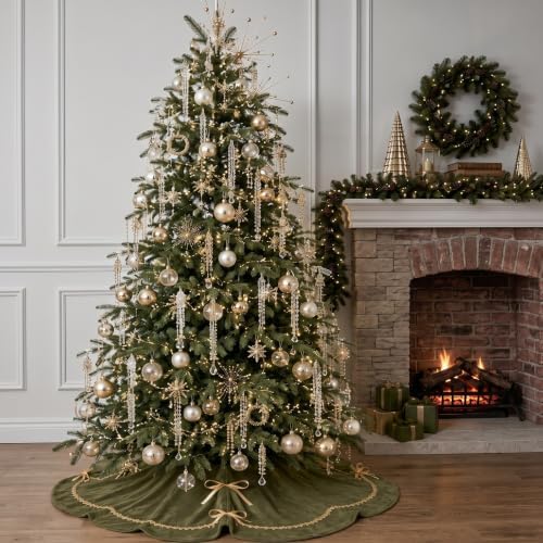 Arrowbash Olive Green 60 Inch Christmas Tree Skirt Velvet Scallop Ddge - Image 5