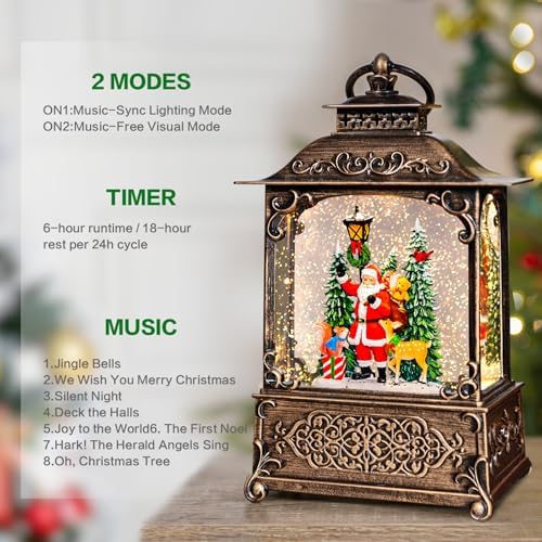 Christmas Snow Globes Lantern with Music, Santa Claus Scene Snow Globes with Water Swirling Glitter Effects, USB/Battery Powered with 6-Hour Timer, Christmas Decorations Gift - Image 3