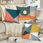 4 Pcs/Set Colorful Pillow Covers Geometry Strip Outdoor Patchwork Geometric Sun Minimalist Cushion Covers Pillowcase Linen Cushion Case for Patio Furniture Couch Living Room, 22"x22" - Image 3
