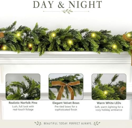 WANNA-CUL 9ft Real Touch Lighted Cedar Christmas Garland with Lights - Image 4