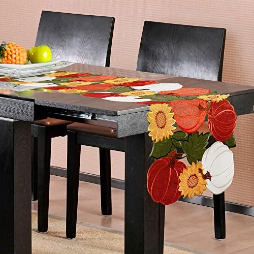 OWENIE Thanksgiving Fall Table Runner 120 Inches Long, Fall Pumpkins Exrta Long Outdoor Table Runner , Thanksgiving Home Decoratiions, Farmhouse Table Runner, Autumn Dresser Scarves, 13 x 120 Inches by OWENIE