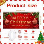 Christmas Garage Door Banner – Red Holiday Mural Cover with Gold "Merry Christmas and Happy New Year" Text, Ornaments, Snowflakes, and Pine Decor – Outdoor Xmas Decoration for Garage or Porch - Image 2