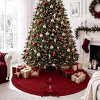 Hollowfly 48 Inch Burgundy Christmas Tree Skirt for 7.5ft Tree Cable Knit - Image 2