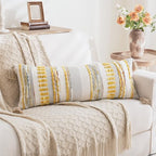 NUYECY Chenille and Cotton Long Pillow for Bed, Striped Textured Boho Lumbar Throw Pillow Cover 12x36, Neutral Accent Decorative Extra Long Body Pillow Case for Couch, Sofa, Bedroom, Yellow-Grey - Image 5