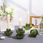 Green Taper Candle Holders Set of 8, Ribbed Glass Candlestick Holders - Image 6