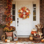 24 Inch Fall Wreath for Front Door, Artificial Autumn Leaves with Pumpkins - Image 7