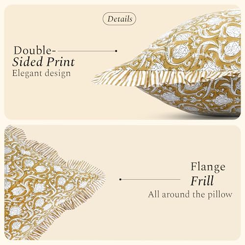 CPC Block Print Ruffle Throw Pillow Cover Mustard Regal 18"x18", Pack of 2 - Image 2