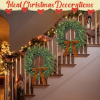 2 Pcs LED Christmas Norfolk Pine Wreath, Gold Bow, Classic - Image 4