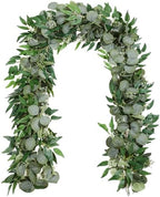 10 Sets Artificial Greenery Garlands Bulk Total 55.8 Feet Silver Dollar Eucalyptus Garland with Fake Willow Vines for Baby Shower Rustic Wedding Arch Swag Table Runner Home Spring Decoration - Image 6