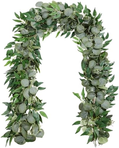 10 Sets Artificial Greenery Garlands Bulk Total 55.8 Feet Silver Dollar Eucalyptus Garland with Fake Willow Vines for Baby Shower Rustic Wedding Arch Swag Table Runner Home Spring Decoration - Image 6