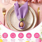 Preboun 20 Pcs Easter Pastel Cloth Napkin with 20 Leaf Napkin Rings 19 x 19 Inch Spring Dinner Reusable Fabric Cocktail Napkins for Farmhouse Easter Party Dinner Table Supplies - Image 4