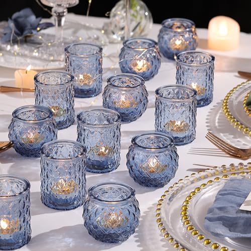 NITIME 36Pcs Assorted Blue Votive Candle Holders, Blue Candle Holders for Wedding Table Decor, Tea Lights Candle Holder for Table Centerpiece, Bridal Shower, Baby Shower Decorations by NITIME