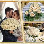 50 PCS Fake Champagne Roses, Artificial Flowers Bulk, Realistic Silk Roses - Image 3