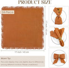 TURSTIN 24 Pieces Cotton Linen Cloth Napkin Handmade Cloth Napkin with Fringe 17 x 17 Inch Soft Dinner Wedding Napkins Square Rustic Fringe Table Napkins for Dinners, Parties, Weddings, Terracotta - Image 2