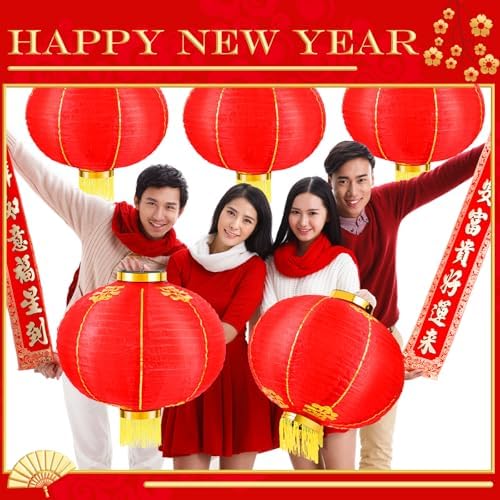Hortsun 6 Pcs Chinese New Year Lanterns 2026 Lunar New Year Red Lanterns Traditional Hanging Lamp Shade Decor with Golden Tassel for Chinese Spring Festival Vietnamese TET Party Decorations(20 Inch) - Image 2
