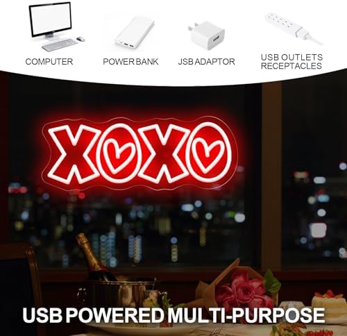 XOXO Neon Sign, Red 15″ × 5.7″ LED Light with Romantic Heart Accents - Image 5