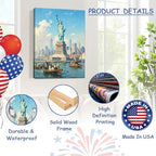 Patriotic Statue of Liberty Canvas Wall Art 4th of July New York Harbor Oil Painting USA Flag Vintage NYC Skyline Wall Decor Independence Day American Home Decor 24x36in - Image 4