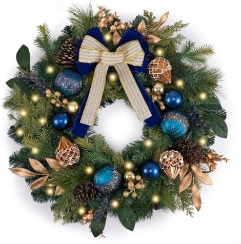 DecorbyHannah 24" Prelit Christmas Wreath for Front Door with Light (Blue) by DecorbyHannah