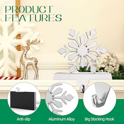 Christmas Stocking Holders for Mantle Weighted Metal Stocking Hangers Hooks for Fireplace Christmas Decorations (Set of 4) - Image 4