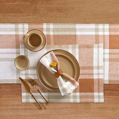 Solino Home 100% Pure Linen Table Runner Fall Harvest Plaid, 14 x 144 in - Image 3