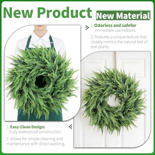 24" Spring Summer Persian Leaf Wreath for Front Door – Lush Green Artificial Wreath for Home, Porch & Wall Decor (Green, 24 Inch) - Image 2