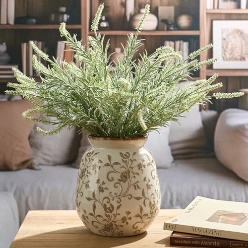 SIDUCAL Ceramic Vintage Pastoral Vase, 7.2 Inch Chinoiserie Floral Vase, Retro Ice Cracked Rustic Farmhouse Vases for Home Decor, Living Room, Bookshelf, Office, Tuscan Decor, Brown Floral - Image 6