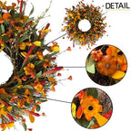 HipTree 24 Inch Fall Wreath for Front Door, Autumn Wreath with Mini Pumpkin - Image 2
