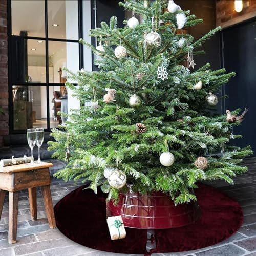 Sophia-Art Christmas Tree Skirt, Luxury Velvet Plush Skirt, Xmas Decoration Holiday Party Décor, Soft Velvet Home Décor Merry Christmas Party Christmas Tree Decorations (Maroon,36 Inch) - Image 3