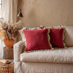 patdrea Vintage Red Linen Throw Pillow Covers,Set of 2,22"x22"-Kubum - Image 2