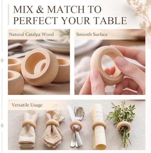 LemonRoad Set of 100 Wooden Napkin Ring Handcrafted Wooden Napkin Holder Rustic Dinner Ring Buckle Party Gift Farmhouse Table Decoration for Dining Wedding Birthday (Smooth Style,2.17 Inches) - Image 4