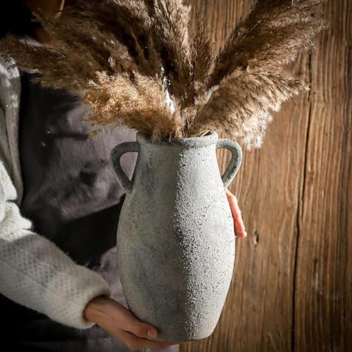 Ceramic Rustic Vase with Handle, 11.3 Inch Tall Farmhouse Vase - Image 6