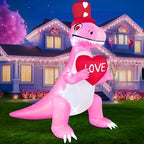 TURNMEON 8 Ft Long 6 Ft Tall Giant Valentines Day Inflatables Dinosaur Decorations Outdoor Blow Up Pink Dinosaur Holds Loves Heart with LEDs Valentine Day Decor for Yard Garden Lawn Wedding Party - Image 6