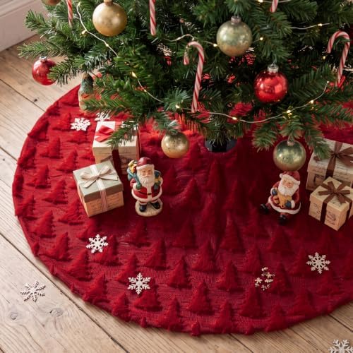Civaner 48in Burgundy Tree Christmas Tree Skirt Faux Fur - Image 5