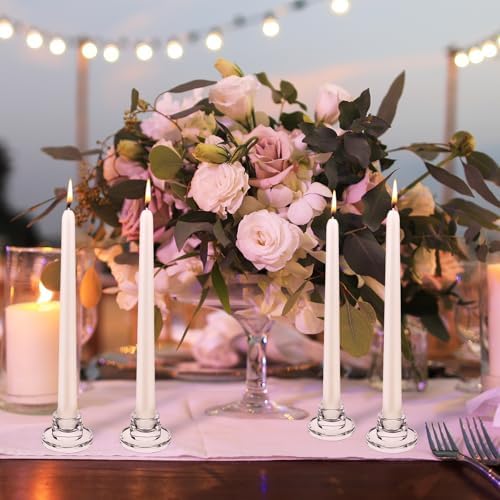 24 PCS Glass Taper Candle Holders Bulk Candlestick Holders Clear Short Tapered Candle Stick Holder Decor Set for Table Centerpiece Wedding Party Advent Christmas Home Decorations (24, Clear) - Image 4