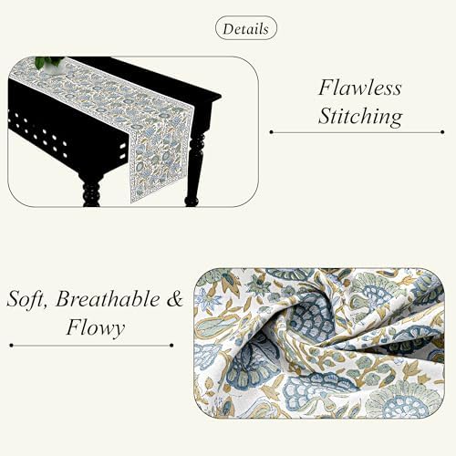 Ridhi Hand Block Print Table Runner Asparagus Green 16x106 Inch 100% Cotton - Image 2