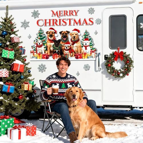 Christmas Garage Door Decorations Magnets Merry Christmas Dogs Garage Door Magnet Stickers with Cute Dogs Snowflake Fridge Stickers Decals for Xmas Party Winter Holiday Metal Door Car Refrigerator - Image 3