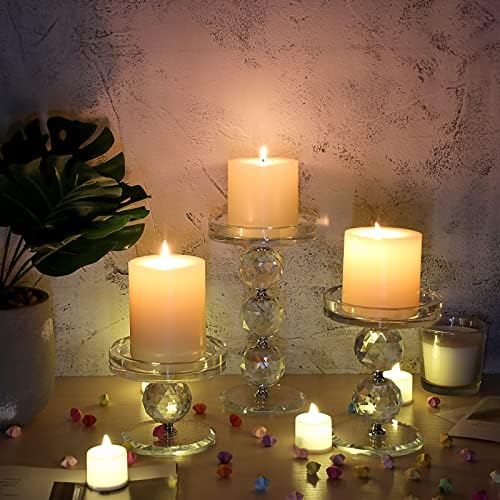 OwnMy Crystal Glass Pillar Candlestick Holders Pillar Candle Holders Sets - Image 2