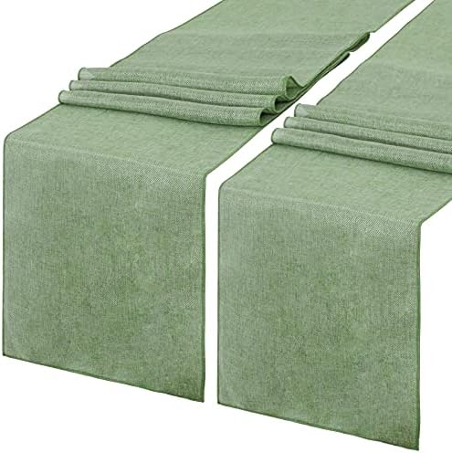2 Pack Burlap Table Runners 13x84 inch Rustic Farmhouse Light Green Jute Burlap Roll for Spring Wedding Brithday Home Outoor BBQ Party Chair Kitchen Decorations by LuoluoHouse
