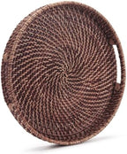 Round Rattan Woven Serving Tray with Handles Ottoman Tray for Breakfast, Drinks, Snacks for Coffee Table, Home Decorative (Honey Brown, 13.8"x2") - Image 3