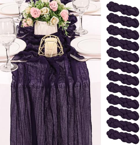 12 Pack 120 Inch Dark Purple Cheesecloth Table Runner Boho Rustic Gauze Sheer Romantic 10 FT Long Cheese Cloth Table Runner for Bridal Baby Shower Wedding Party Birthday Holiday Home Easter Decor by HAISIWLKJ