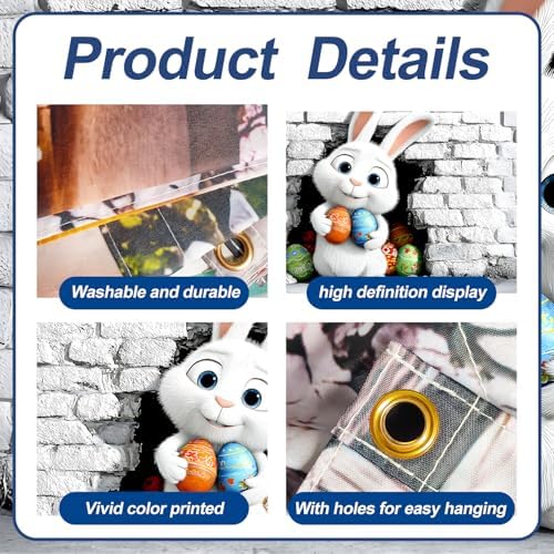 13x6 ft Cute Easter Bunny Peeking Garage Door Banner - Whimsical Rabbit Behind Brick Wall with Eggs Backdrop, Hanging Spring Decor for Outdoor Wall Sign - Image 4