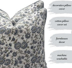 Floral Pillow Covers Blue Set of 2 Pillow Covers 20 x 20 inches Farmhouse Pillow Covers for Couch Bed Bedroom Living Throw Pillow Covers Boho Decorative Pillow Home Decor for Spring - Image 5