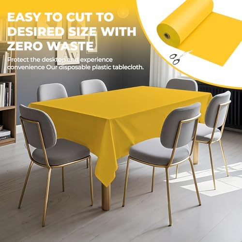 54 Inch X 300 Feet Plastic Table Cover Roll Premium Disposable Plastic Tablecloth for All Type/Shape Tables | Picnic, Party, Banquet, Birthdays, Weddings (Yellow, 54 Inch X 300 Feet) - Image 4