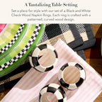 MACKENZIE-CHILDS Wood Napkin Ring Set, Black-and-White Courtly Check - Image 2