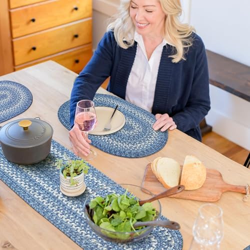 Homespice Denim Braided Table Runner for Coastal Decor, Oval 8x28 Set of 2 by Homespice