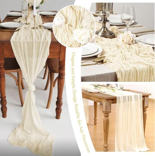 10 Pack Ivory Cheesecloth Table Runner 17"x108" Boho Gauze Fabric Table Runner Vintage Rustic Sheer Runners for Wedding Party Bridal Baby Shower Table Decorations - Image 7