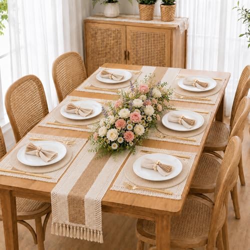 6 Sets Boho Table Runner Placemats Napkins Rings for Dining Table Decor - Image 5
