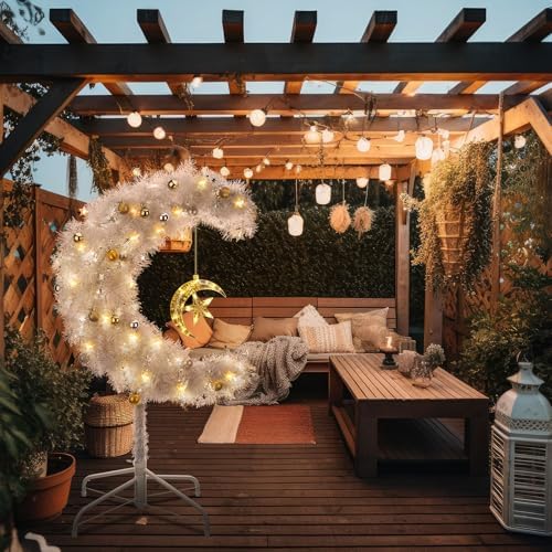 Glooglitter 3ft Ramadan Moon Tree: Lighted Crescent Artificial Tree with Star String LED Eid Outdoor Decoration for Eid Ramadan Garden Home Bedroom Party Decor(Silver) - Image 5